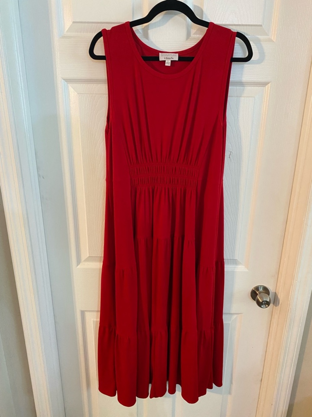 Signature Sleeveless Red Tiered Midi Dress